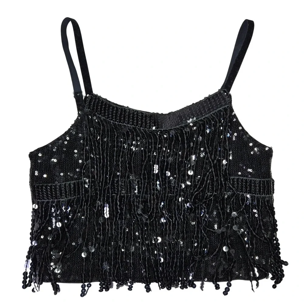 Spirit Halloween Kids‎ Pop Star Costume Black Sequin Fringe Top Flare Pants M